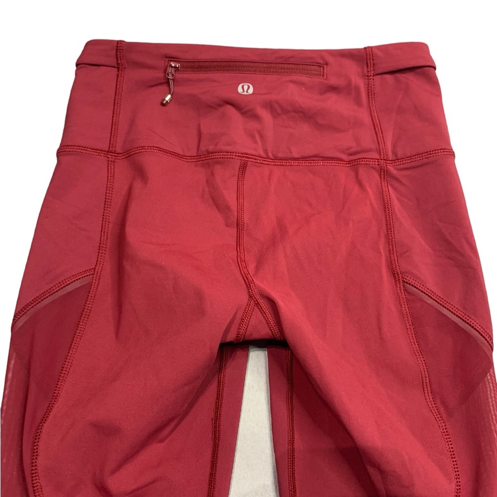 Women's Lululemon Burgundy/Maroon Crop Mesh panel Leggings